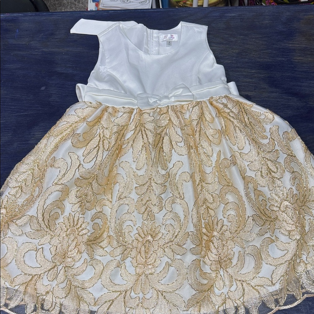 Biscotti White and Gold Lace Kids Dress